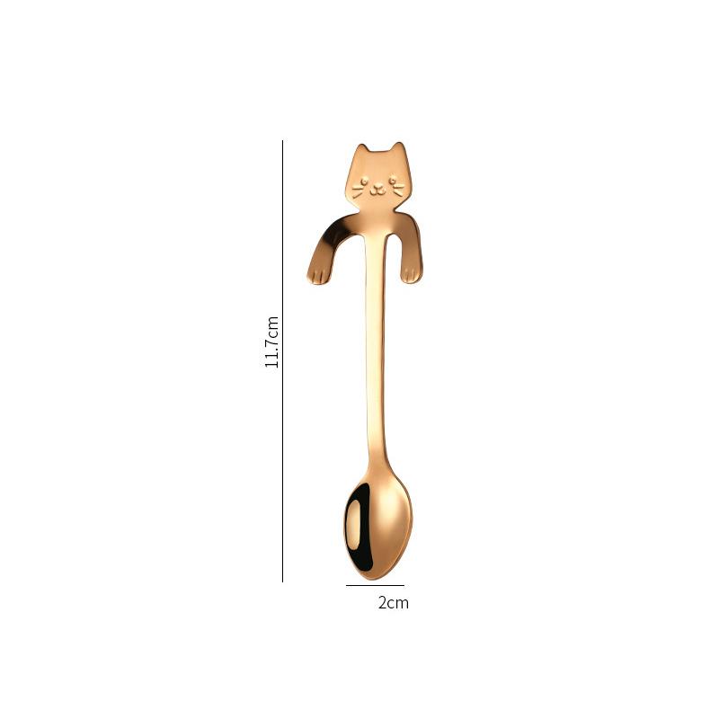 1PCS 304 Stainless Steel Cat Spoon Creative Cartoon Hanging Edge Spoon Cute Coffee Spoon Gold-plated Stirring Spoon