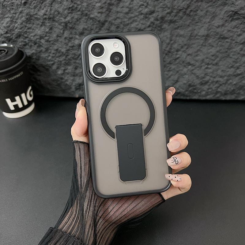 For Magsafe Solid Color Matte Soft TPU Border Bracket Shockproof Phone Case For IPhone 15 Pro Max 13 12 11 14 Pro Max Plus Cover