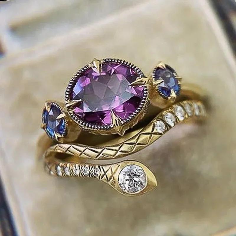 2025 New Purple Cubic Zirconia Ring with Sparkling Square Crystal, High End Women's Personalized Fashion Cocktail Party Zircon