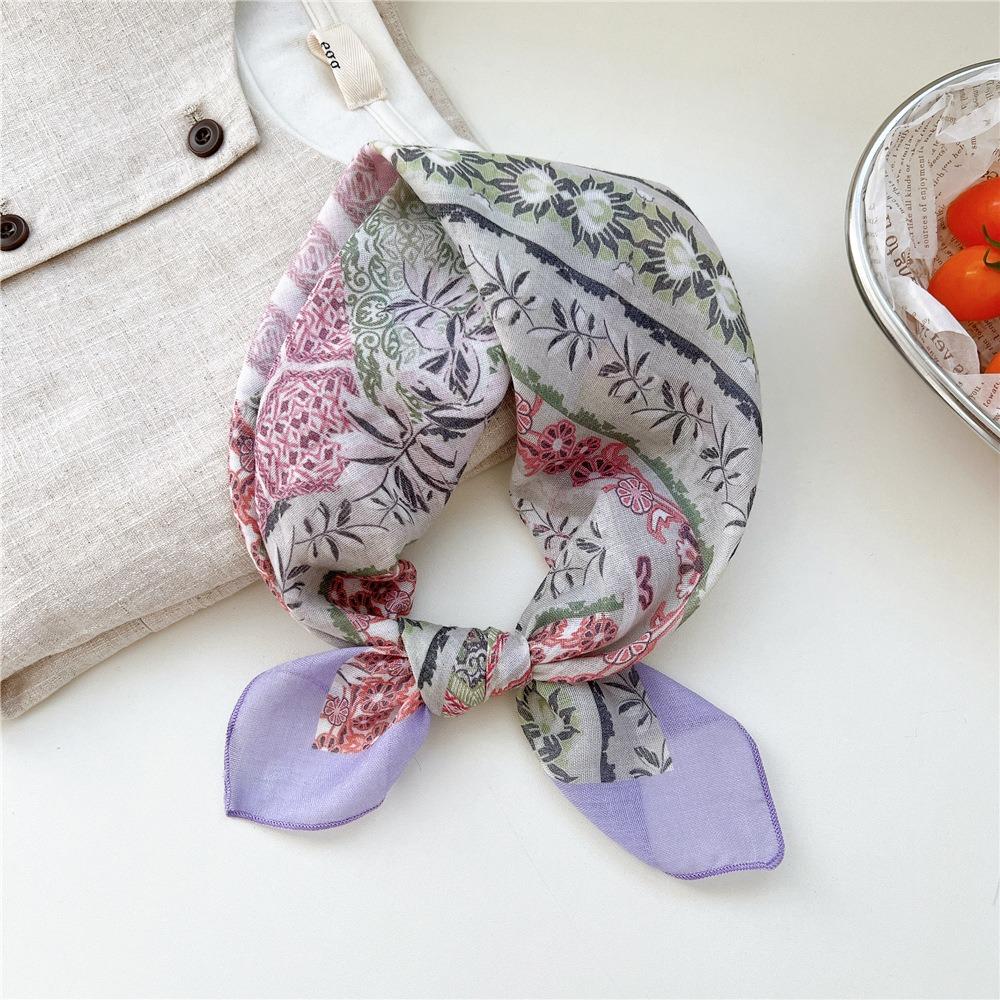 Floral Cotton Linen Print Scarves Cashew Square Handkerchief Simple Small Square Scarf  Outdoor