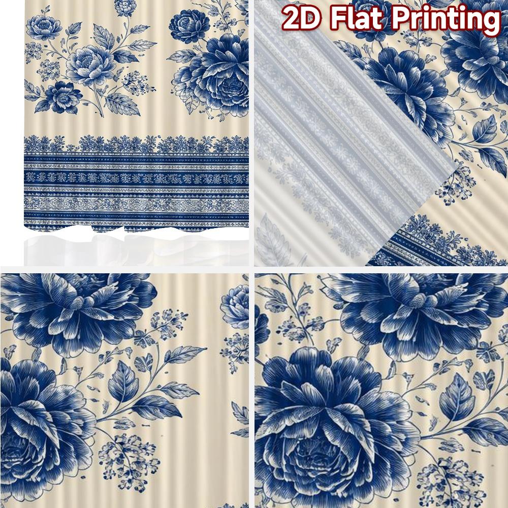 2D FLAT PRINTING 2pcs Curtains (Without Rod) Blue Floral Elegance Minimalist Chic Curtains Prints Light Filtering Curtains Weet
