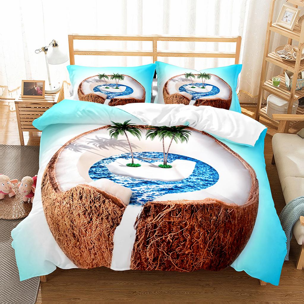 Coconut Duvet Cover Set Coconut Tree Pattern Quilt Cover for Boys Girls Kids Bedroom Decor Double Single Size Comforter Cover