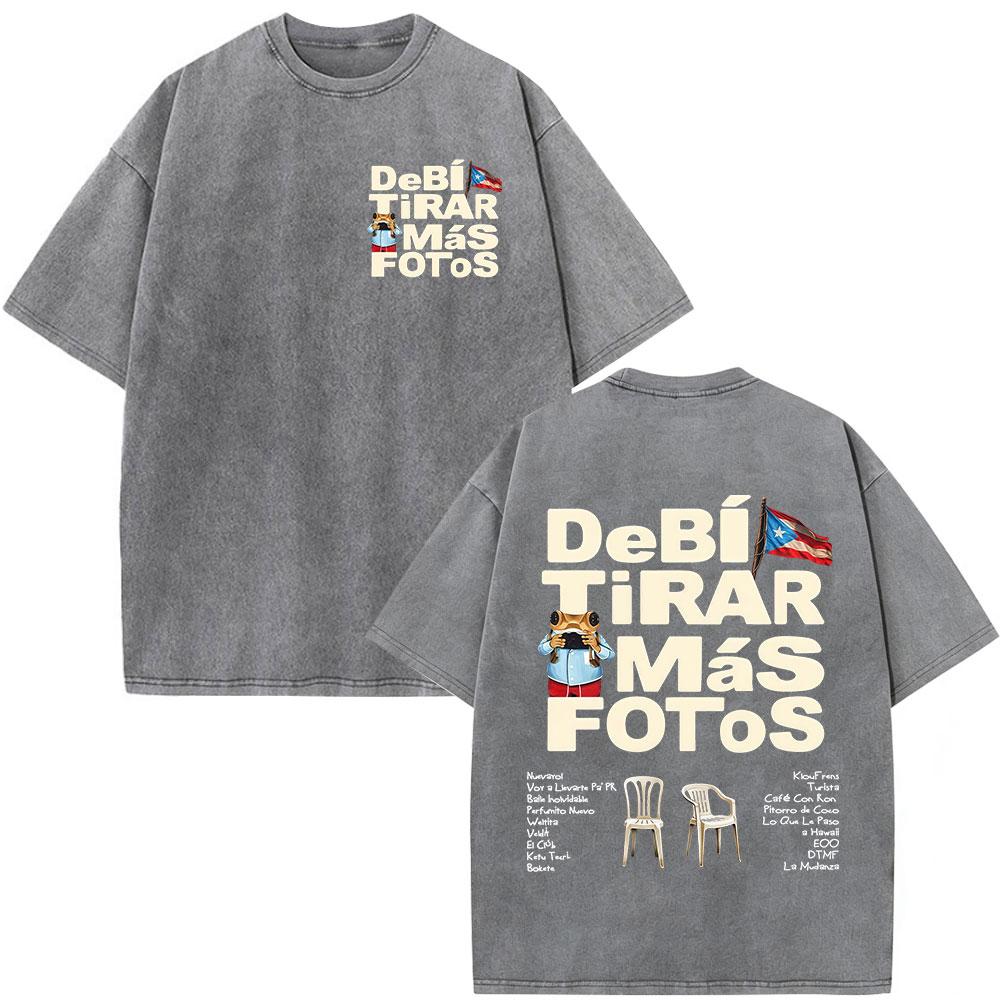 Washed Vintage Rapper Bad Bunny Tshirt Debi Tirar Mas Fotos DTMF World Tour T Shirts Men Women Fashion Hip Hop ONeck Tshirts