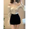 2023 Spring Long Sleeve Elegant Satin Blouse Women Slim Square Neck Y2k Clothing Korean Fashion Casual Shirts Office Lady Tops