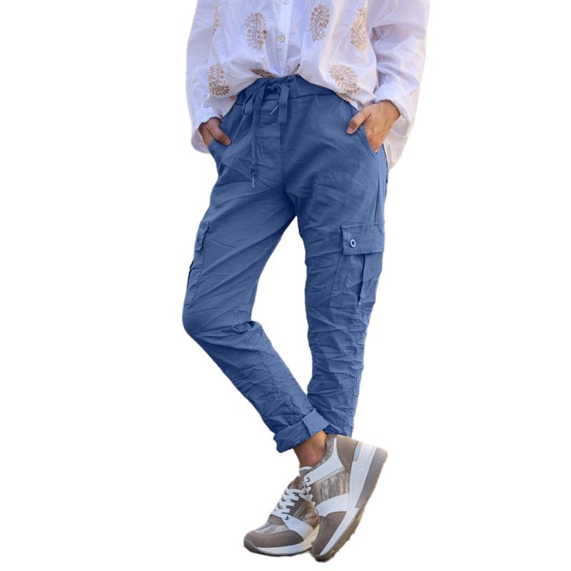 

GMXIA Женские модные повседневные брюки с однотонным принтом и высокой талией и капри XXL королевский синий