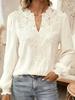 Women's Elegant Lace V-Neck Cotton Linen Long Lantern Sleeve Top