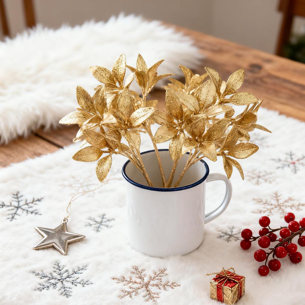 Artificial Flowers Plants Golden Pines Home Room Christmas Tree Wedding Garland Decor Bridal Accessories Clearance Craft Flowers