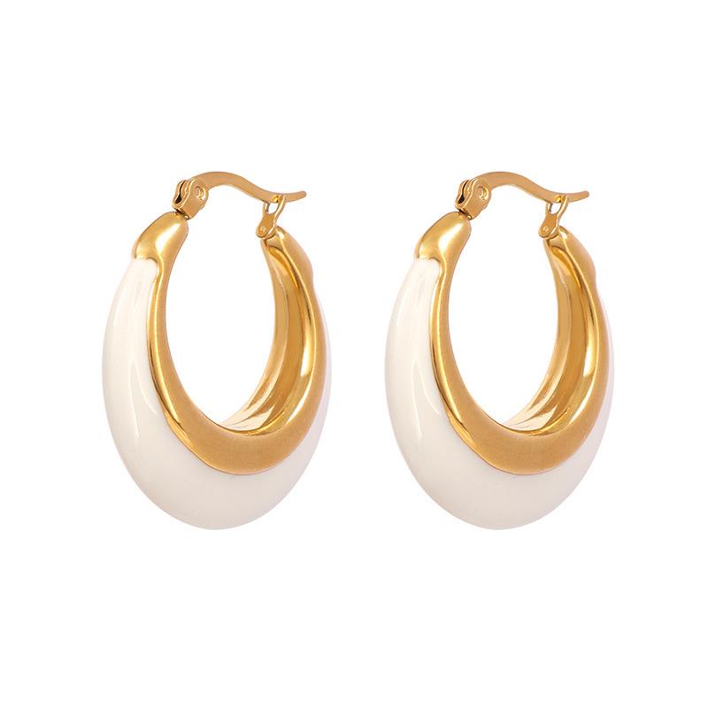 Retro Exaggerated U-shaped Titanium Steel Earrings for Women  Fashionable and Versatile Enamel Oil-drop Earrings Light Luxury High-end