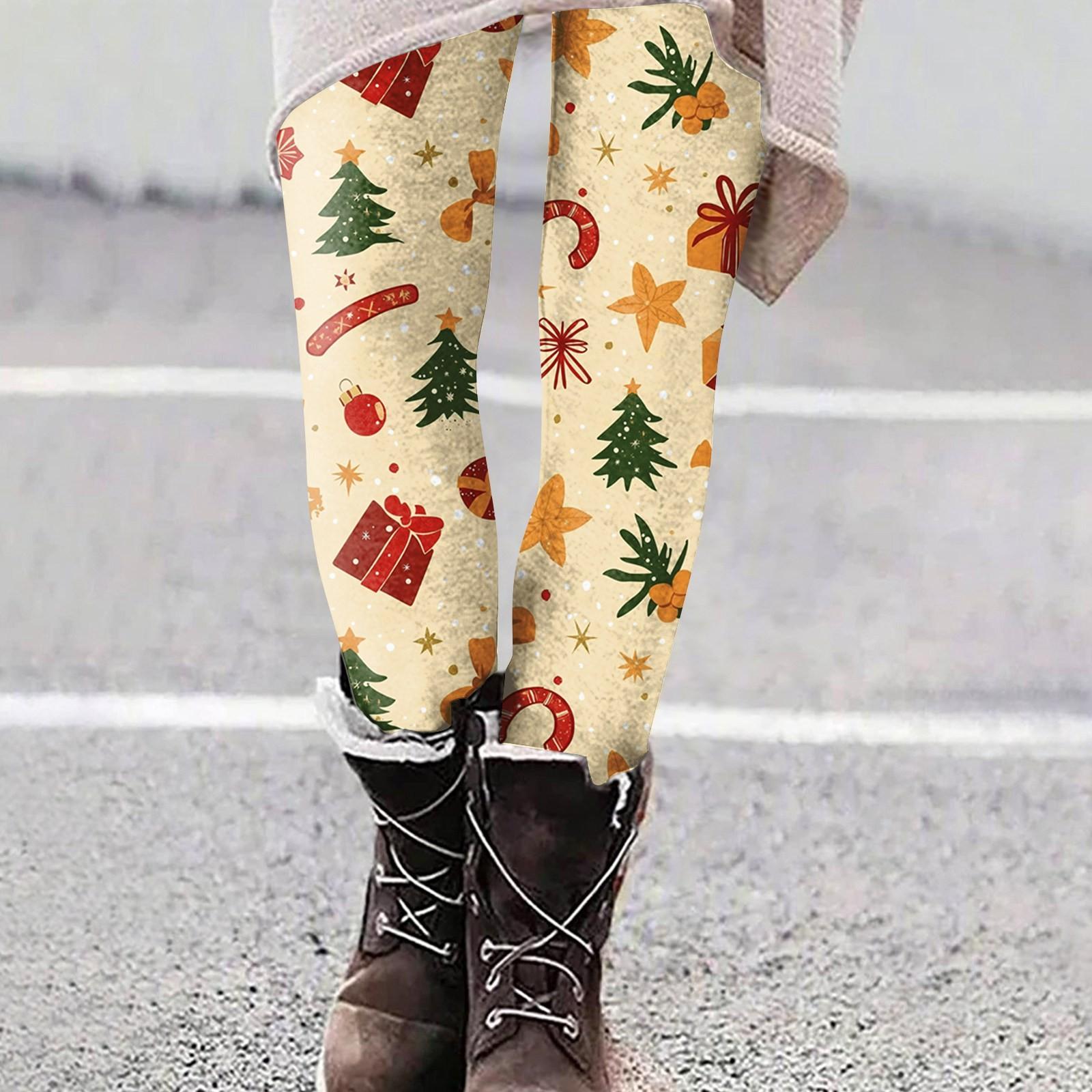 

Женские повседневные уличные брюки с рождественским узором, облегающие эластичные укороченные брюки для йоги M оранжевый