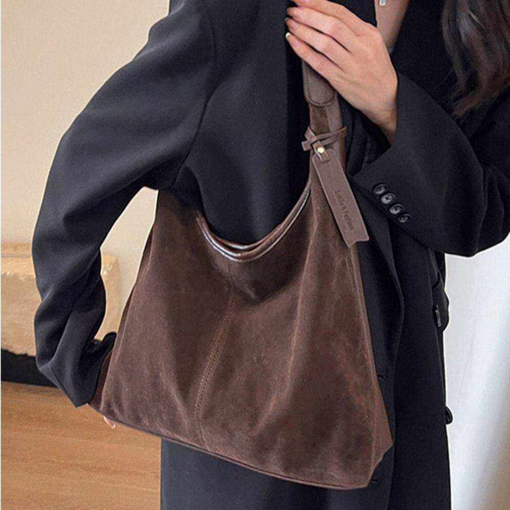Korean Style Suede Tote Bag Solid Color Underarm Packs Casual Large Capacity Handbag  Travel