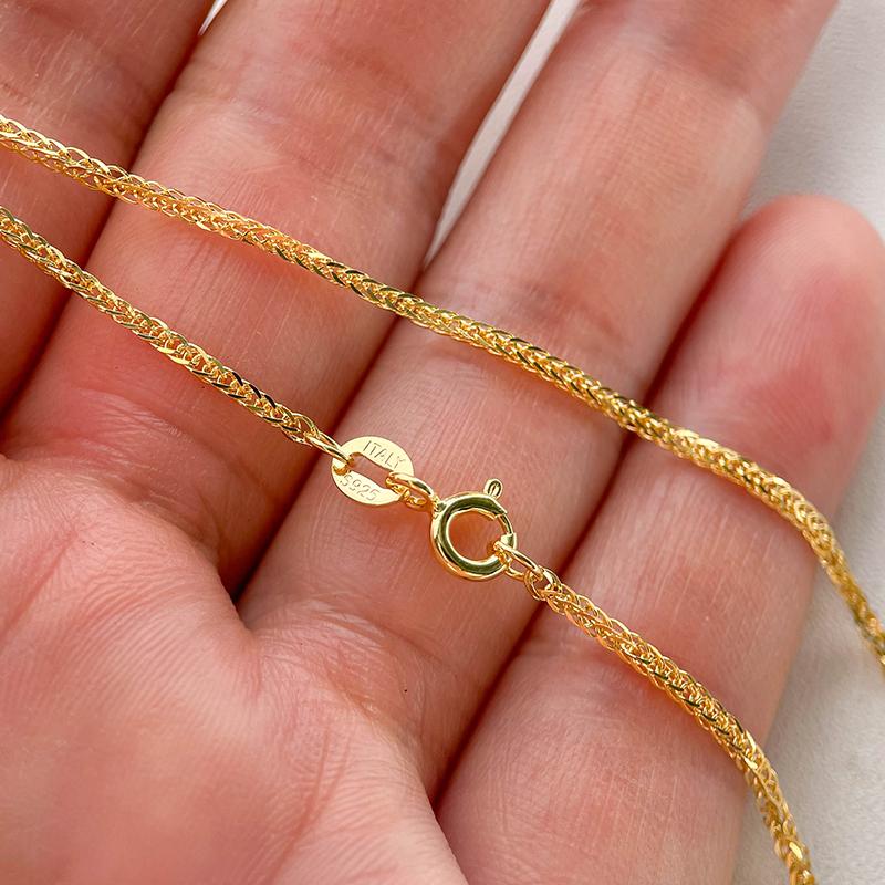 45-60cm 3mm 925 Silver Gold Chopin Chain Necklace Women's Italian Jewelry