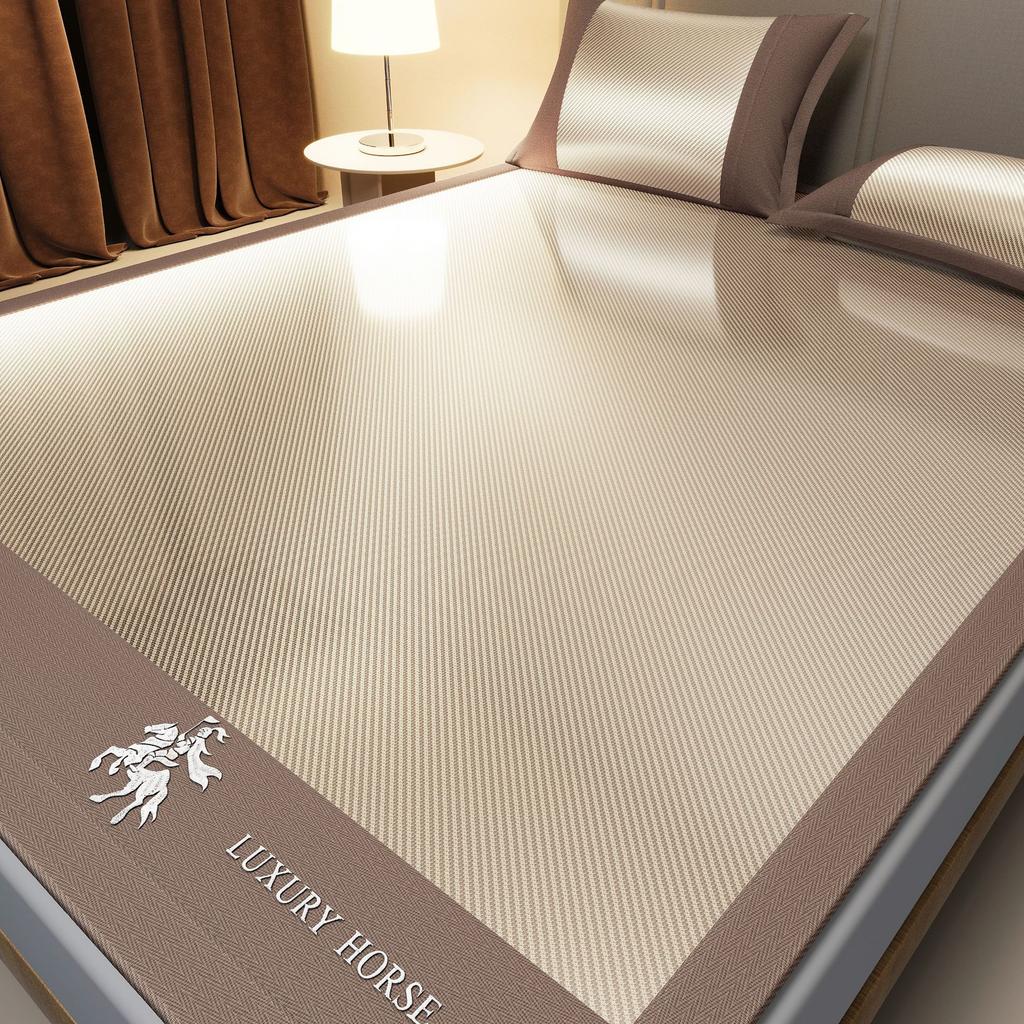Machine Washable 3-Piece Ice Silk Cooling Mat Set with 2 Pillowcases, Breathable Summer Bed Sheet for Home Dorm, Soft Fitted Sheet
