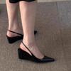Niche High-end Pointed Wedge Heel Sandals Spring and Summer New Soft Leather Thick-soled Single Shoes High Heels