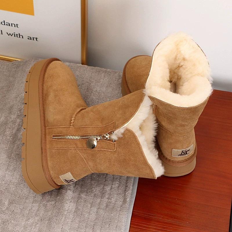 Winter Women Short Plush Warm Snow Boots Casual Shoes Suede Fur Chelsea Ankle Boots Flats Platform Ladies Shoes Botas