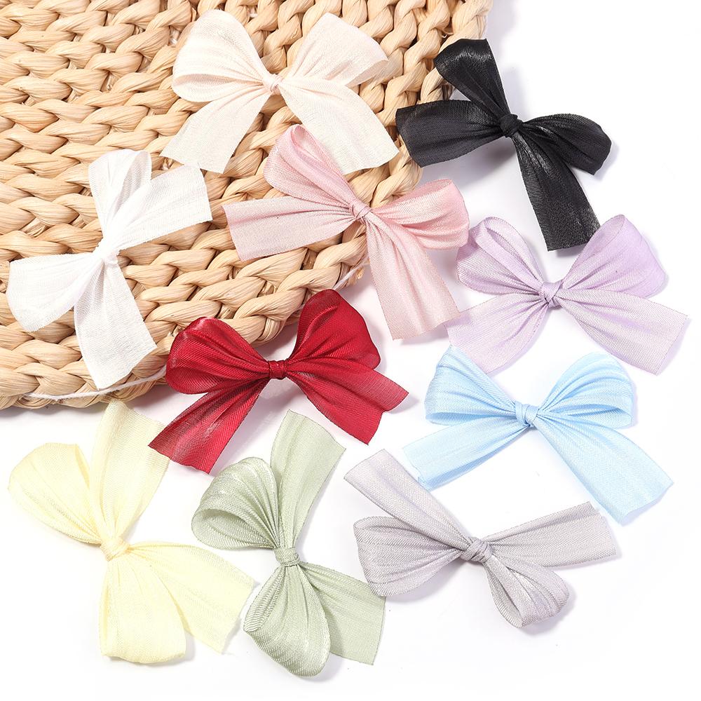 10pcs 4x5.5cm Pearlescent Satin Ribbon Bows Colorful Pleated Bowknots For DIY Wedding Party Clothing Headwear Gifts Decoration