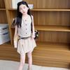 2026 Summer Korean Embroidered Girls' Sleeveless Two-Piece Set: Vest, Shorts, Skirt