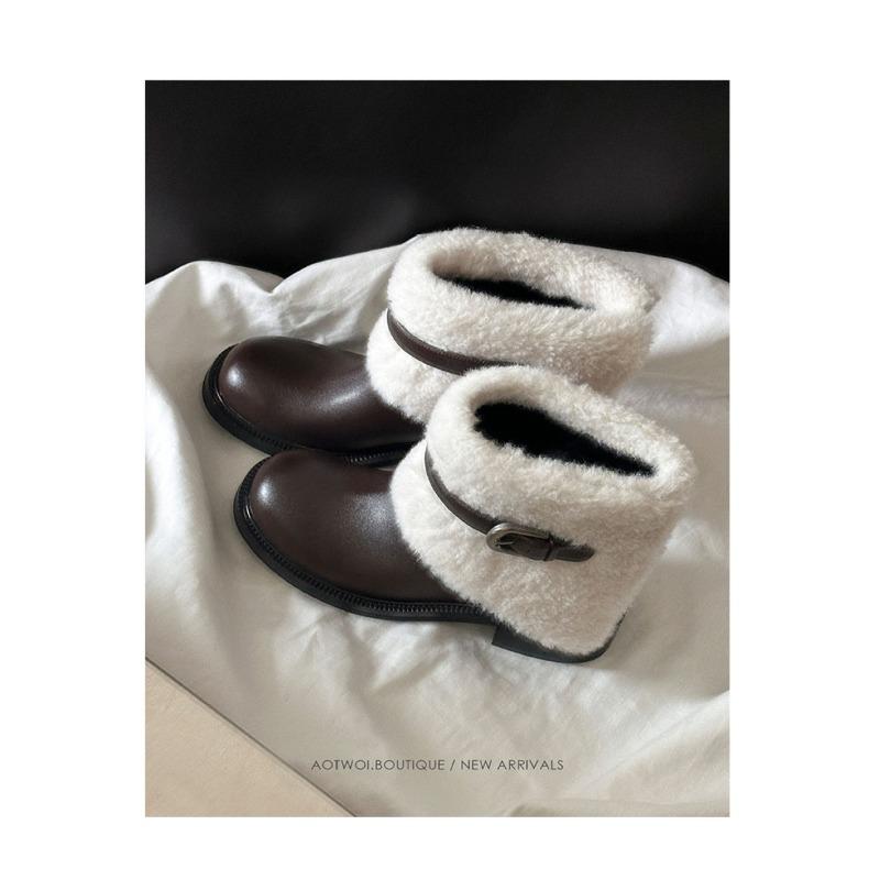 Women's lightweight thick sole winter thermal insulation fur one snow boots non-slip cushioning wear casual sports cotton boots