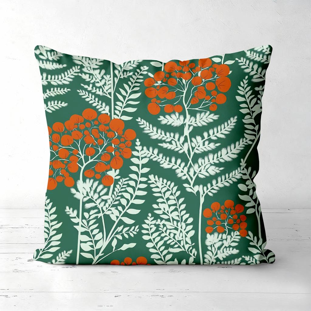 Green Floral Pattern Throw Pillows Decorative Cushions Polyester Pillowcase, Sofa Decorative Cushion Cov Headboard Pillow