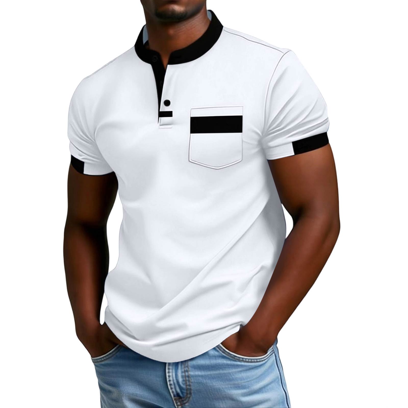 Мужской Крутой Парень Спорт На Открытом Воздухе Досуг V-образный вырез Короткие рукава XL белый 1430₽