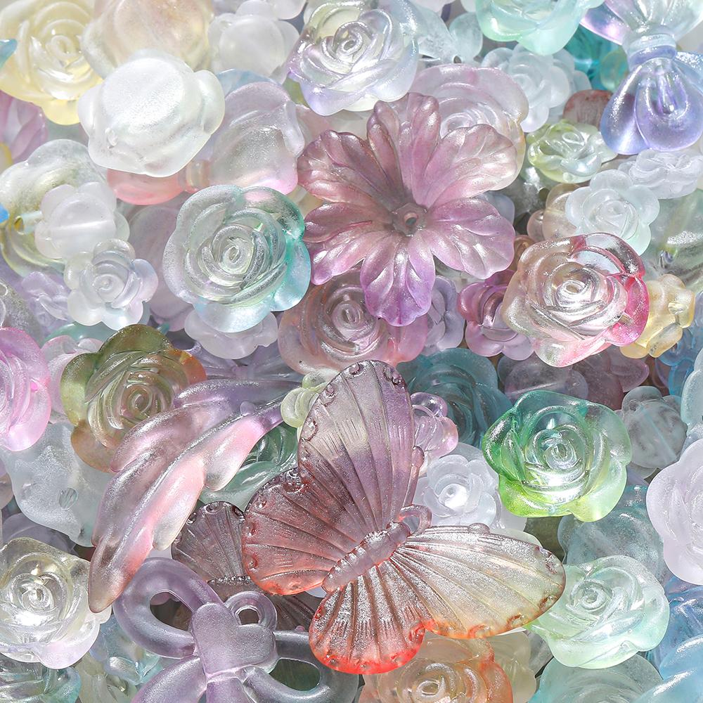 20g/Lotto Perline Miste Foglie Fiori Farfalla Perline Distanziatrici Acriliche per Creazione Gioielli Braccialetti Fai da Te Accessori Forniture