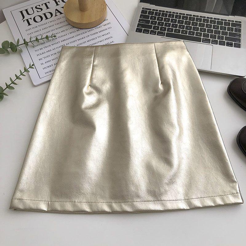 Silver High-Waist Leather Mini Skirt: Anti-Exposure, Korean Style, Versatile for Spring/Autumn, 2025 Women's Fashion