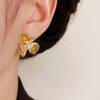 European & American Bold Metal Pearl Three-Leaf Flower Stud Earrings - Elegant & Luxe Cold Style for Women