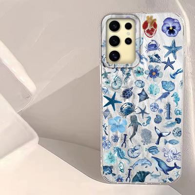 Marine Animal Flower Feather Texture Phone Case for Samsung Galaxy S25 Edge S24 S23 S22 S21 S20 FE Plus Ultra Shell Bags Cover
