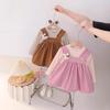 Girls Spring Autumn Fake Two Piece Suspender Skirt Set Baby Fashionable Short Sleeve Dress Outfit For Little Kids