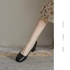 Women's Genuine Leather French-style Flats, Low-cut, Square-toe, Chunky Heel, Black, Versatile Work Shoes/commuter Shoes