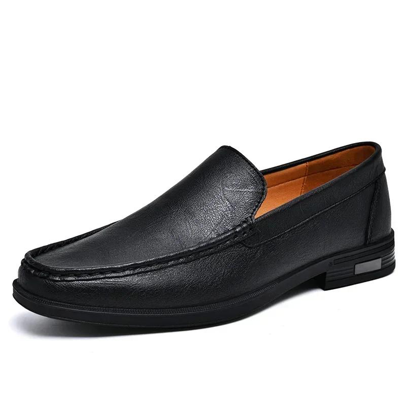 Fashion Genuine Leather Men Footwear Slip On Office Man Formal Shoes Wedding Party Men Dress Shoes Breath Driving Lazy Loafers Moccasins