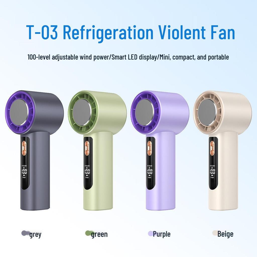 Mini USB Handheld Fan with 100-Speed Digital Display and Cooling Ice Pack