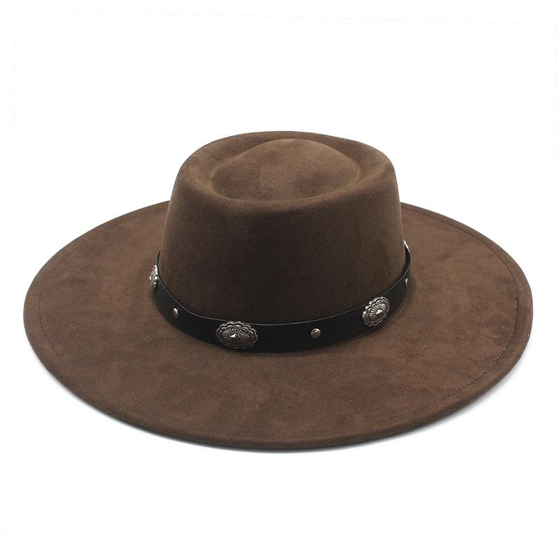 Vintage Tibetischer Zylinder Western Cowboyhut Sonnenhut Herren- und Damen-Ein-Wort-Oberteil Wildlederhut Ritterhut