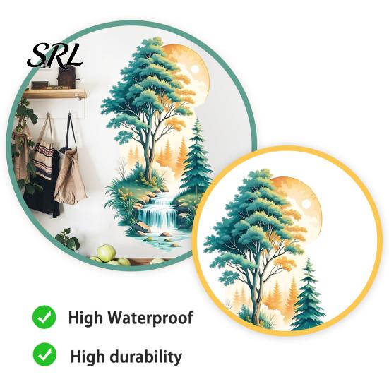Removable Nature Scene Wall Graphics Mountain Forest Waterfall Scenery Sticker, PVC Waterproof Mural, Peel And Stick Art Soft Decoration for B&B Decor