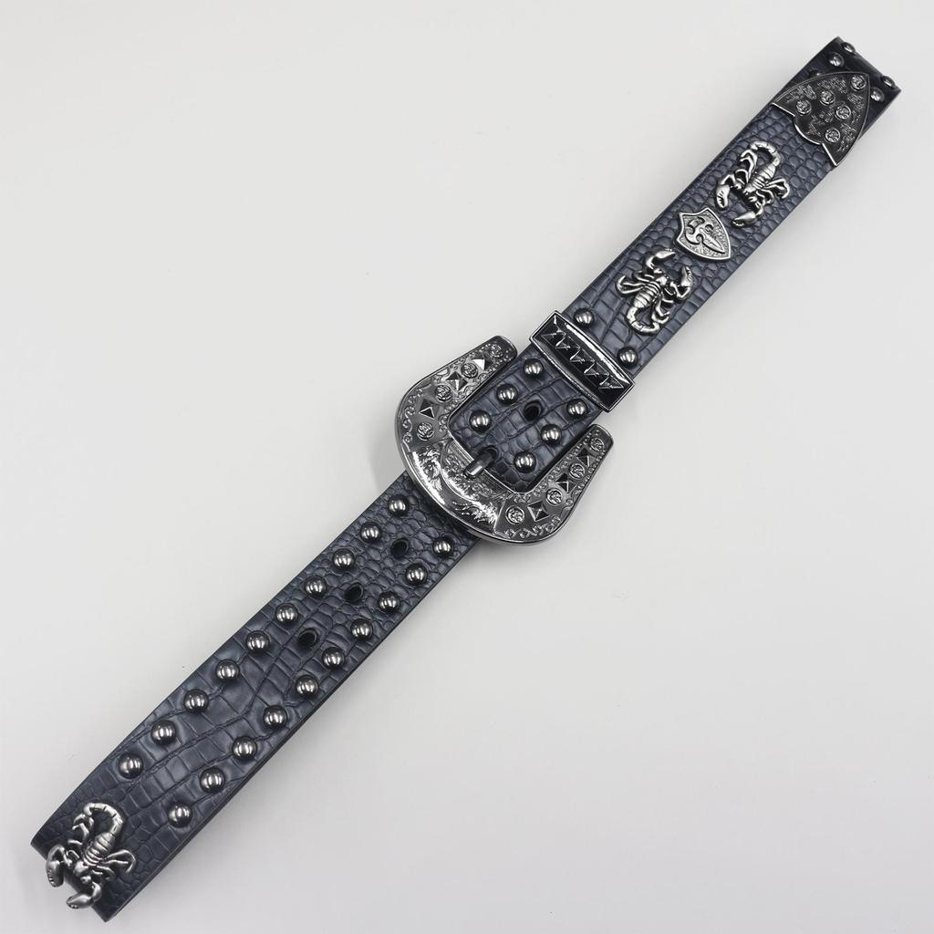 Crocodile Pattern Scorpion Rivet Leather Belt, Punk Y2K Unisex