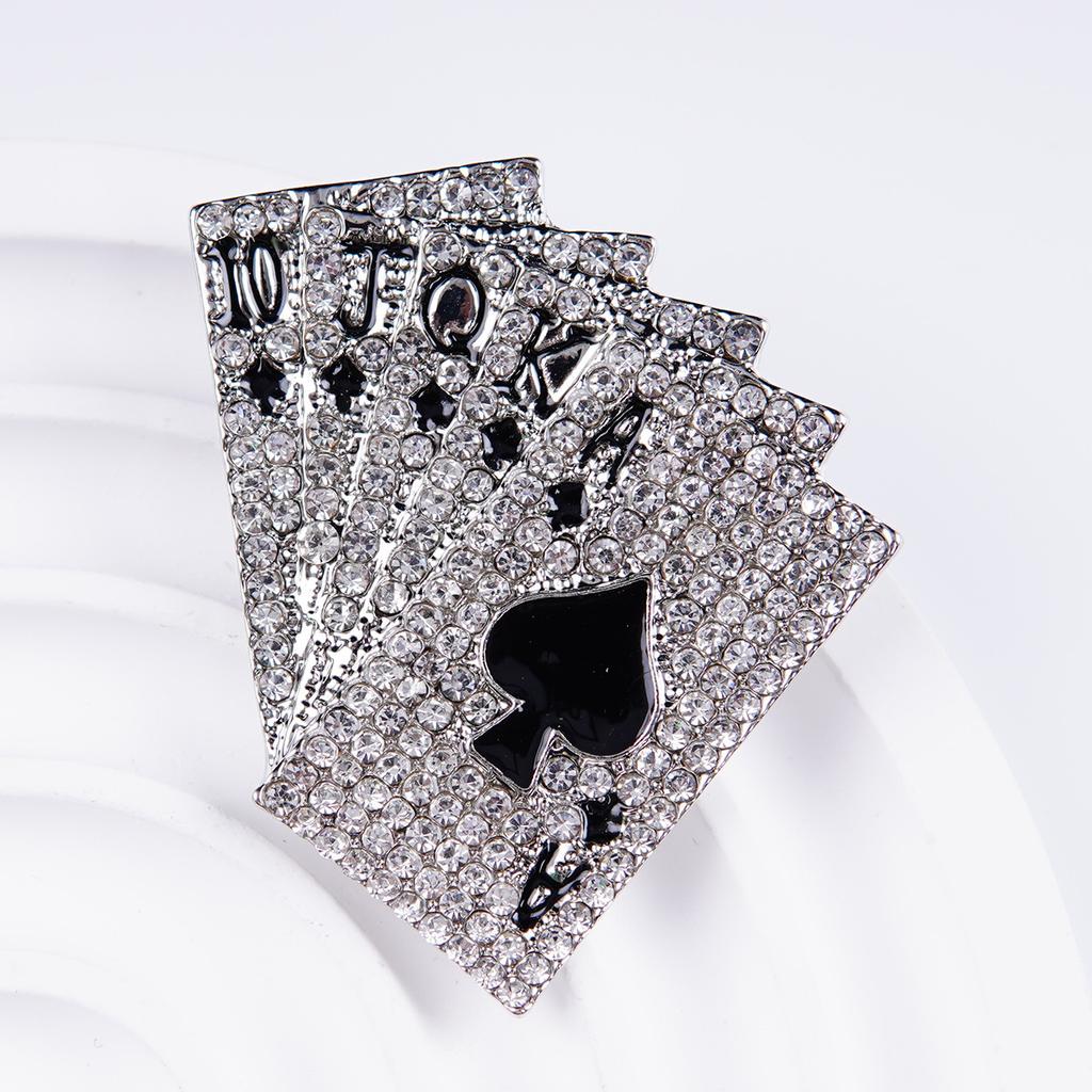 Creative Alloy Diamond Hip Hop Poker Flush Brooch Men'S And Women'S Suit Collar Pin