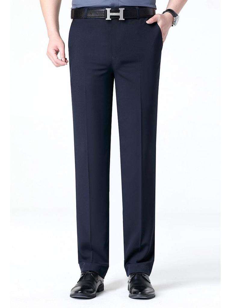 New Men's Iron-Free Pleated Dress Pants - Straight Leg, Professional Trousers for Middle-Aged Businessmen