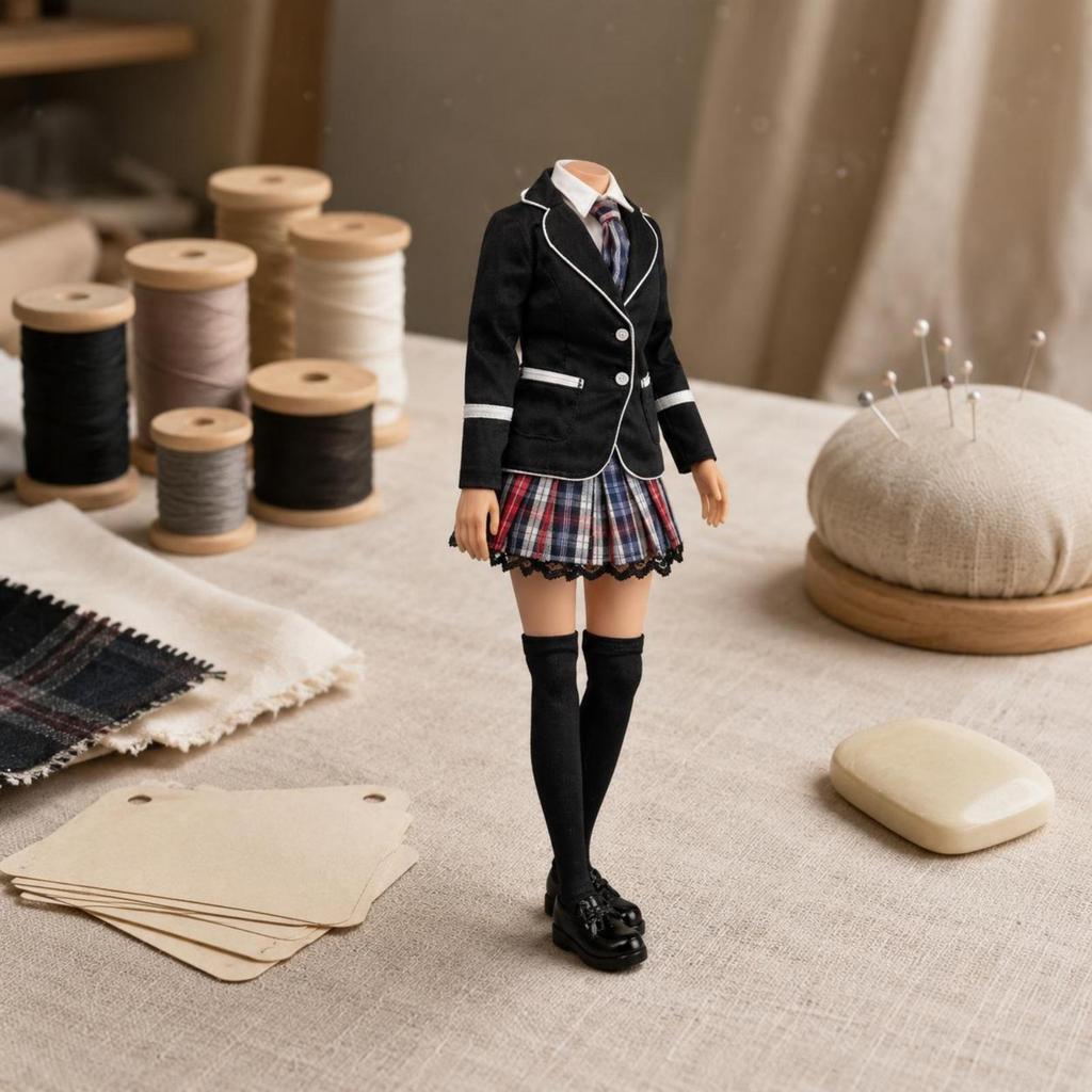 1/6 Female School Uniform Outfit Lace-Edged Plaid Tailored