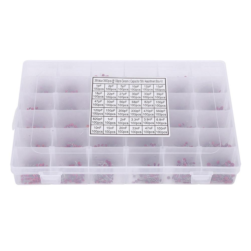 3600Pcs Ceramic Capacitor 36 Specification InLine 1pF100nF 50V Classification Box Kit