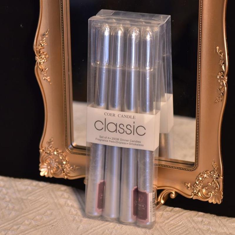 4pcs/box Restaurant Electroplated Thread Candle Long Stem Candle Romantic Wedding Decoration Candle Holder