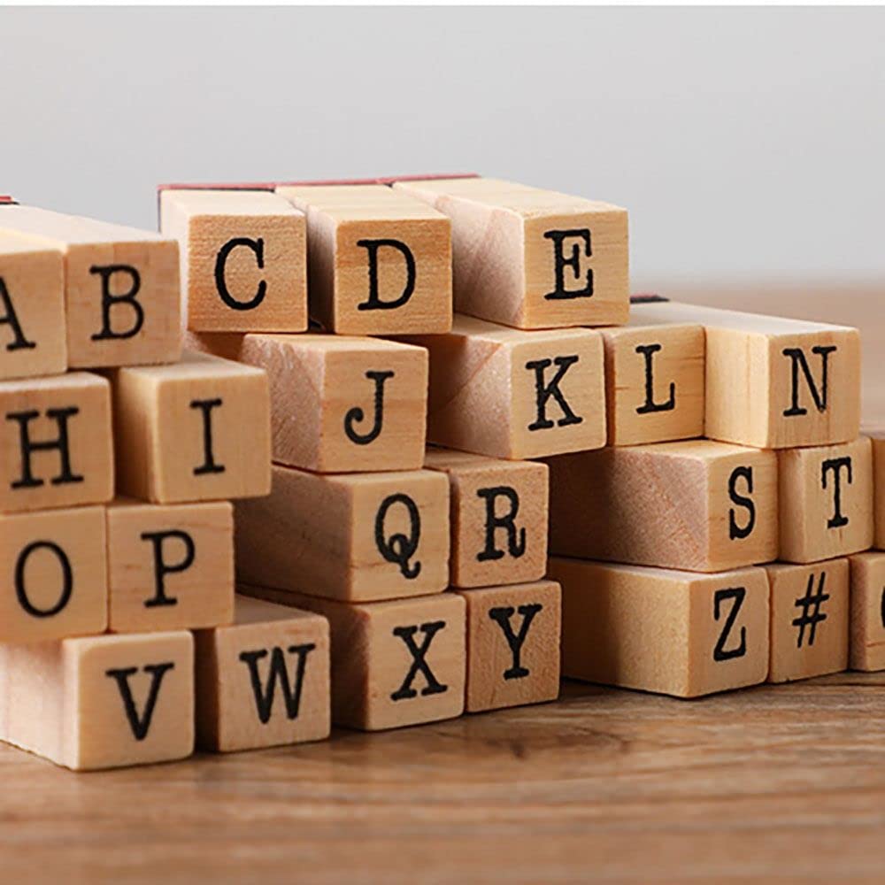 40 Pieces Alphabet Stamps Vintage Wooden Rubber Letter Standard Stamp Set for Craft Card Making Planner Scrapbook Journal