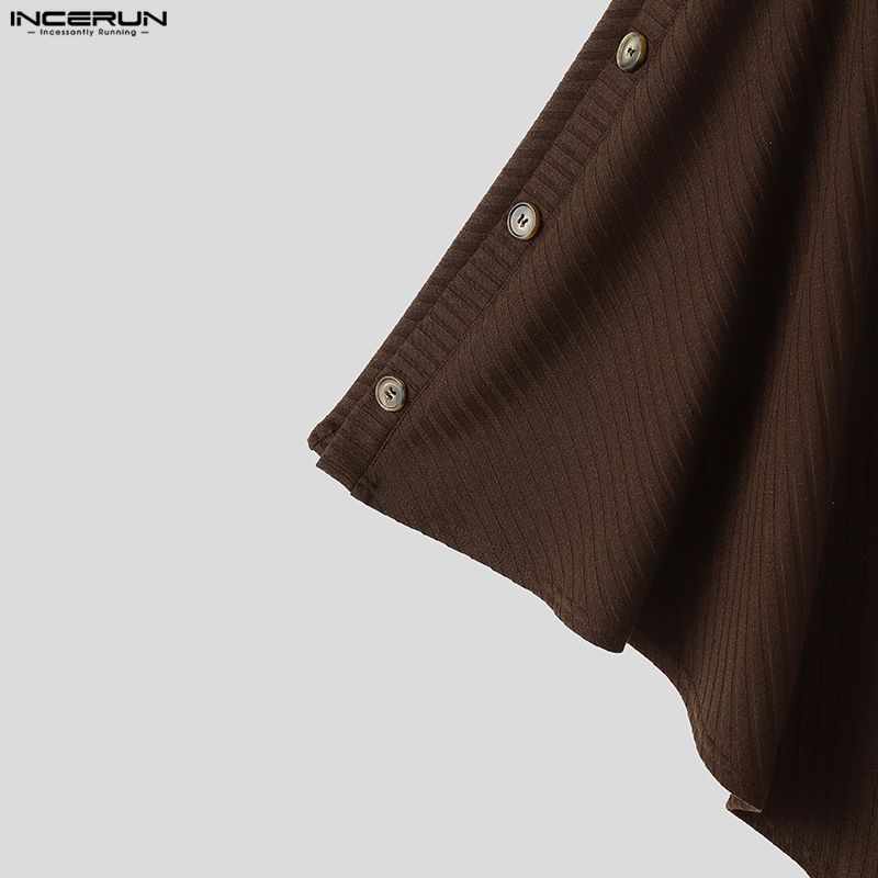 INCERUN Men Ribbed Knit Poncho Tops Side Button Batwing Sleeve Loose Casual Pullovers