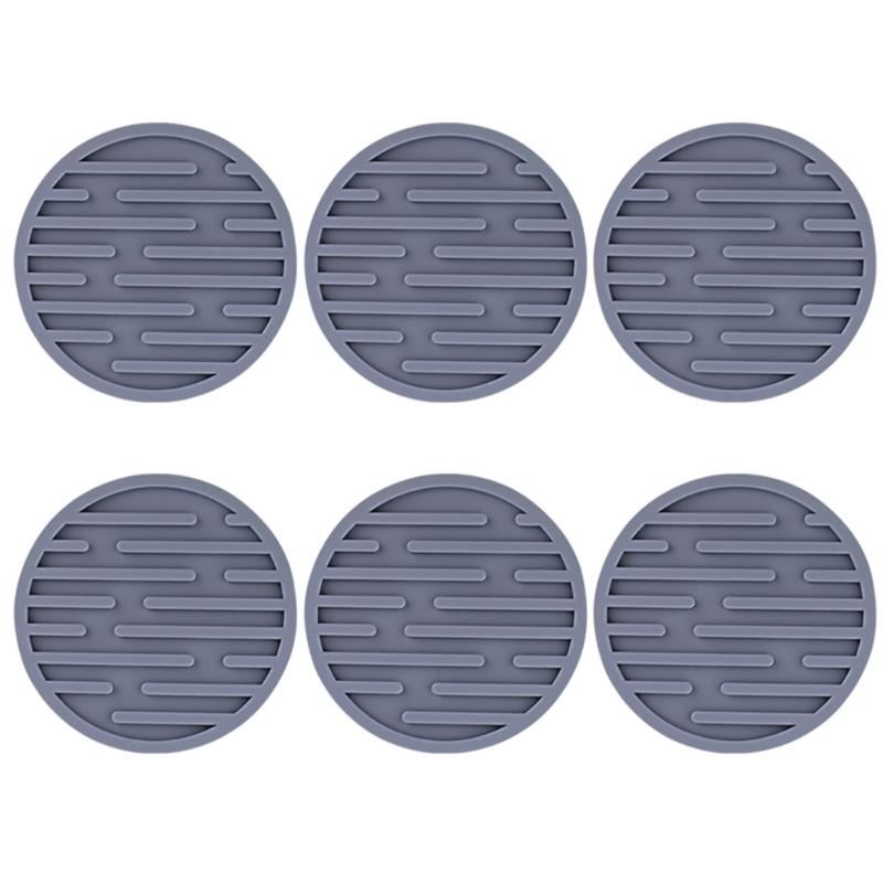 6Pcs Silicone Drink Coasters Round Nonslip Table Decors Coasters Silicone Texture Suitable for Kitchen Everyday Use