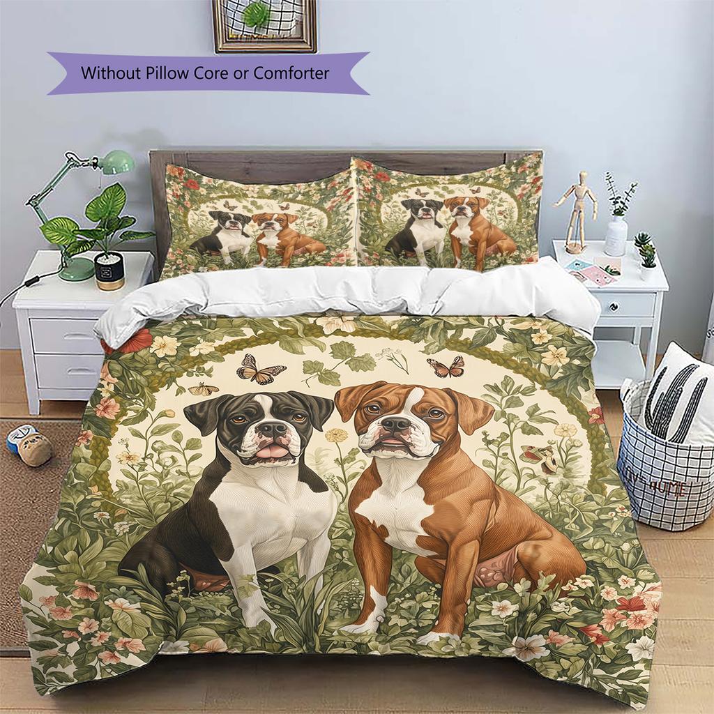 Two Boxer dogs Pattern Bedding Home Decoration Birthday Gift (1 * duvet cover + 2 * pillowcase, without core)