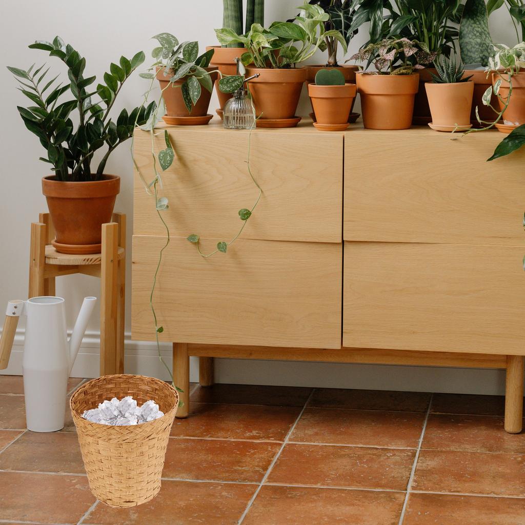 Wicker Trash Can Rattan Waste Basket Small Round Garbage Bin Seagrass Woven Basket Plant Flower Pot Rubbish Recycling Bin