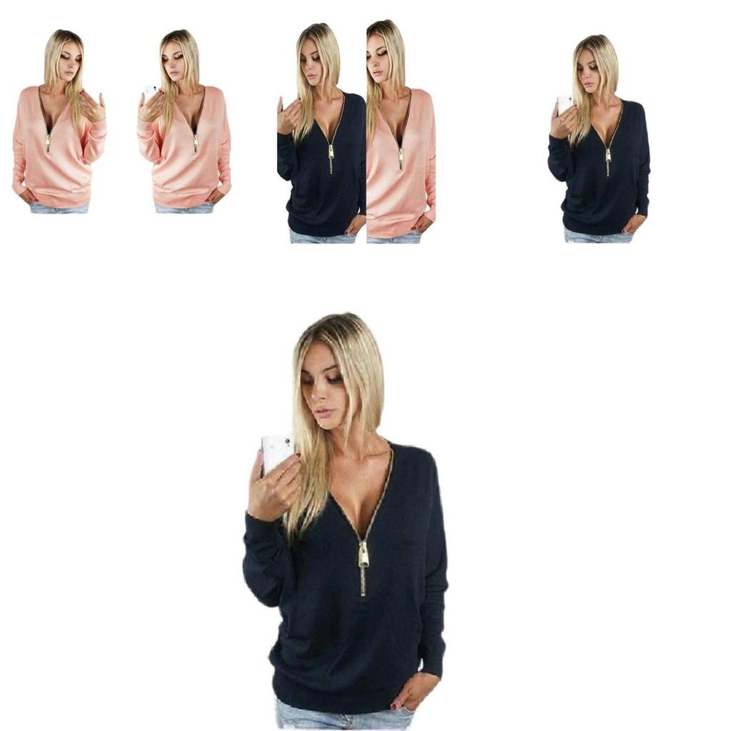 Fall Fashion Deep V Batwing Sleeve Knit Tshirt For Office Wear Women