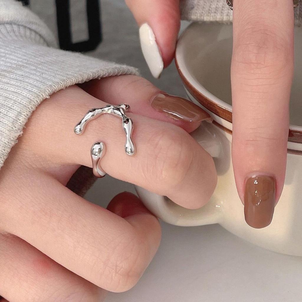 Yinruitai S925 Sterling Silver Geometric Bamboo Joint Women's Ring - High-End Light Luxury Korean Design