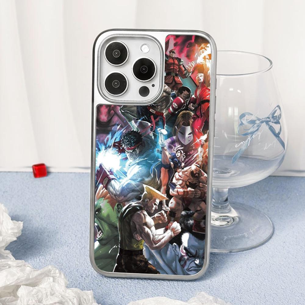 Game Street Fighter Classic Japan Poster Phone Case for iPhone 16 15 14 13 12 11 Pro Max Sheepskin Silver-edged Protective Case