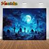 Mocsicka Halloween Photography Background Horror Night Moon Cemetery Day Of The Dead Decorations Holiday Festival Party Backdrop