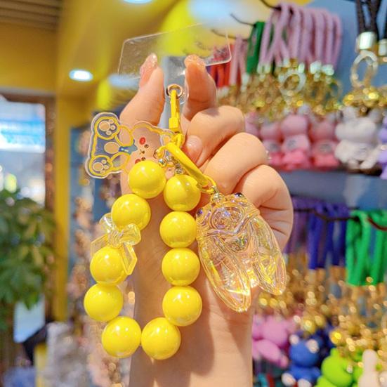 Keychain Strong Load-Bearing Macaron Color Beads Key Chain with Glitter Cicada Pendant Portable Anti-Lost Mobile Phone Chain Bag Hanger