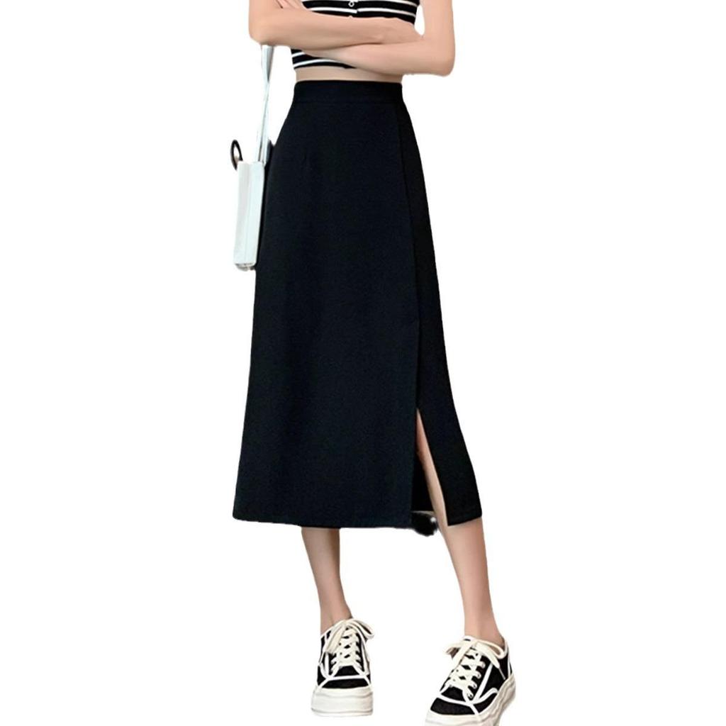 2024 Black A-Line Midi Skirt: High Waist, Slimming, Petite, Versatile for Women - Perfect for Spring/Summer